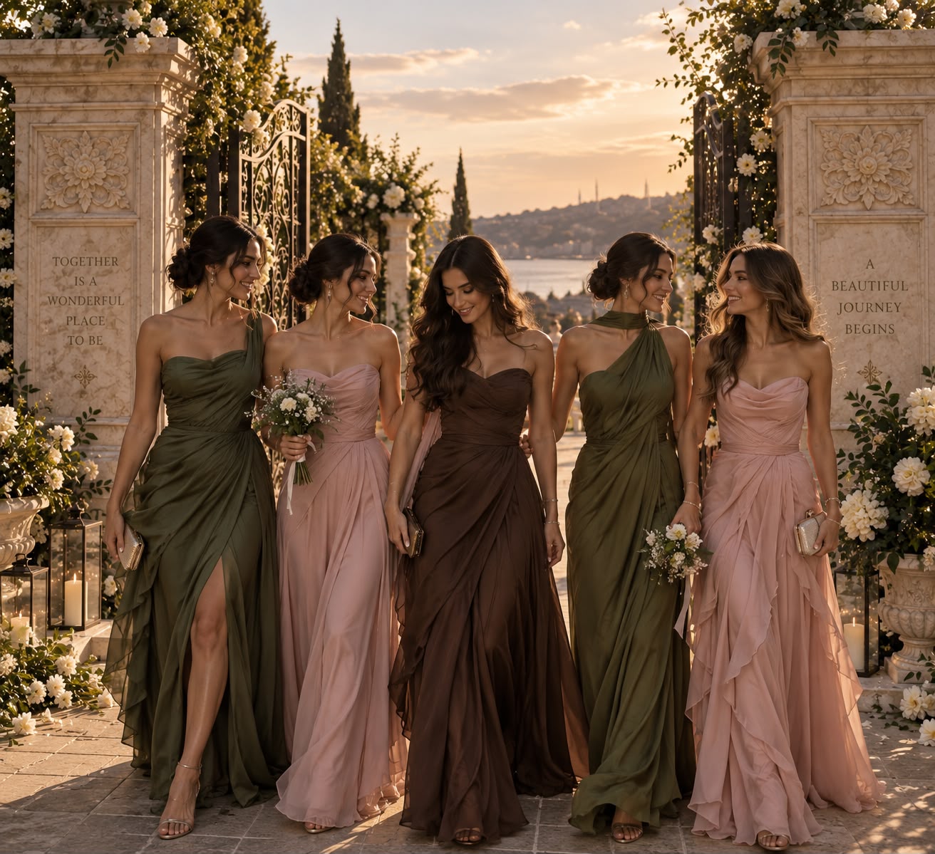 Olive, brown and blush evening dress inspiration